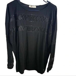 ANGELO MARANI Round Neck Black Lace Wool Blouse Size S